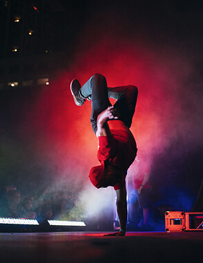 Breakdancer performing a handstand